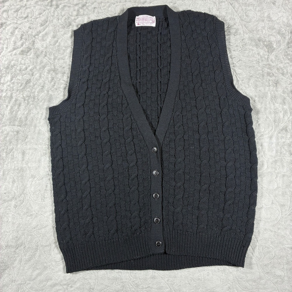 Pendleton Women's Cable Knit Sweater Vest Cardigan M Black Wool Vintage Prep
